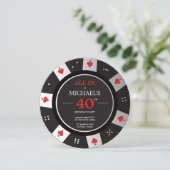 Casino Las Vegas Poker Chip Birthday Invitation Kaart (Staand voorkant)
