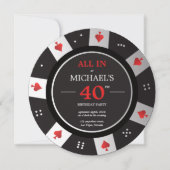 Casino Las Vegas Poker Chip Birthday Invitation Kaart (Voorkant)