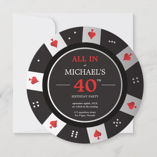 Casino Las Vegas Poker Chip Birthday Invitation Kaart (Voorkant)