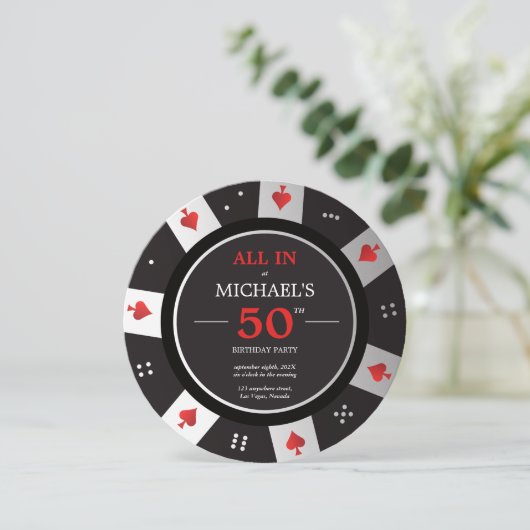 Casino Las Vegas Poker Chip Birthday Kaart (Staand voorkant)