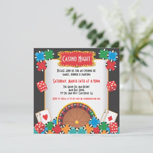 Casino Nacht Feest Uitnodiging (Staand voorkant)