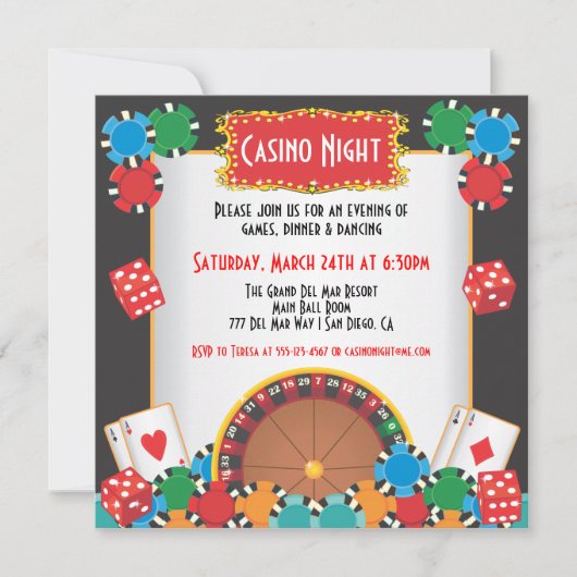 Casino Nacht Feest Uitnodiging (Voorkant)