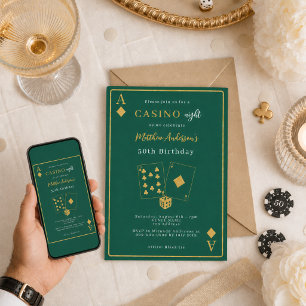 Casino nacht groen gouden verjaardag kaart