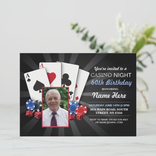 Casino Nacht Las Vegas Foto Verjaardag Uitnodiging (Staand voorkant)
