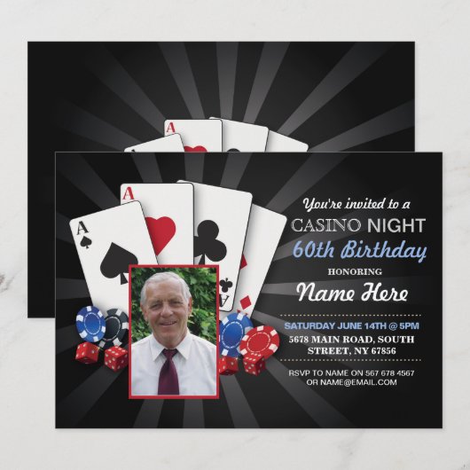 Casino Nacht Las Vegas Foto Verjaardag Uitnodiging (Voorkant / Achterkant)