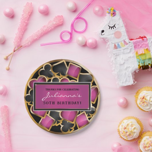 CASINO NACHT ROZE Verjaardagsfeestgeschenk Label Papieren Bordje (Feest)