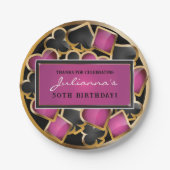 CASINO NACHT ROZE Verjaardagsfeestgeschenk Label Papieren Bordje (Voorkant)