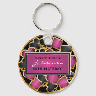 CASINO NACHT ROZE Verjaardagsfeestgeschenk Label Sleutelhanger