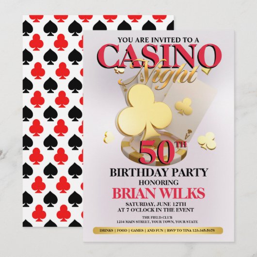 Casino Nacht Verjaardag Party Uitnodiging (Voorkant / Achterkant)