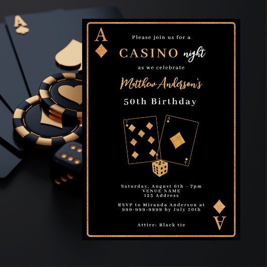 Casino nacht zwart goud verjaardag kaart