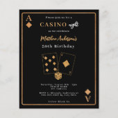 Casino nacht zwart goud verjaardagsuitnodiging (Voorkant)