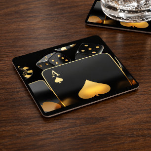 Casino Night Aas van Schoppen Gouden Dobbelstenen Kartonnen Onderzetters