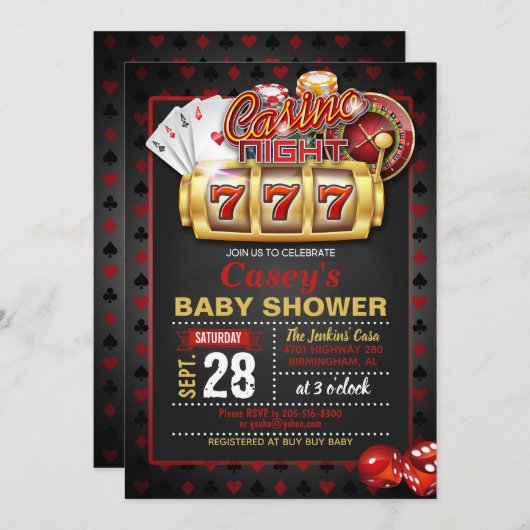 Casino Night Baby shower Invitation Kaart (Voorkant / Achterkant)