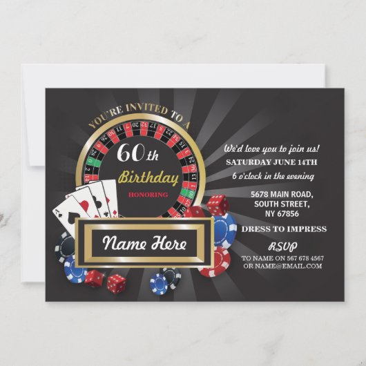 Casino Night Birthday Las Vegas Invite Party Kaart (Voorkant)