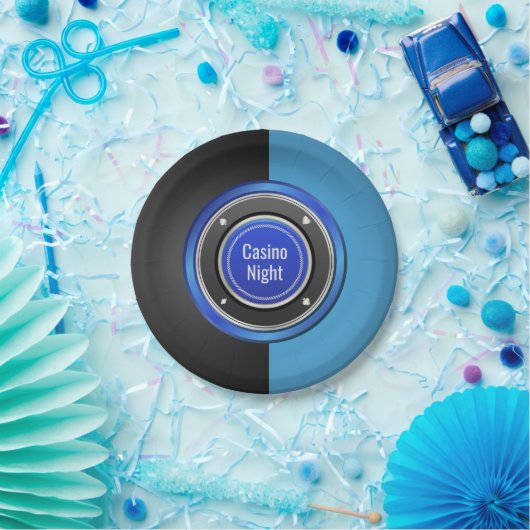 Casino Night Black en Blue Poker Chip Papieren Bordje (Feest)