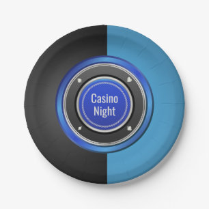 Casino Night Black en Blue Poker Chip Papieren Bordje