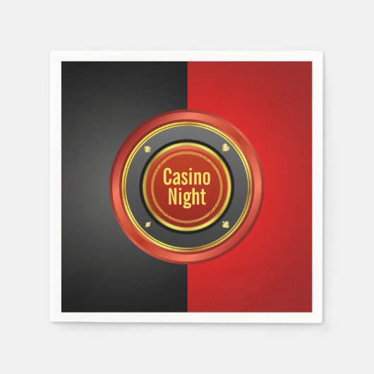Casino Night Black en Red Poker Chip Servetten (Voorkant)