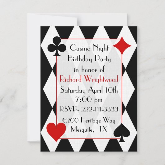Casino Night Custom Birthday Invitation Kaart (Voorkant)