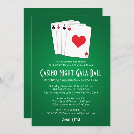 Casino Night Gala Ball-uitnodigingen Kaart (Voorkant / Achterkant)