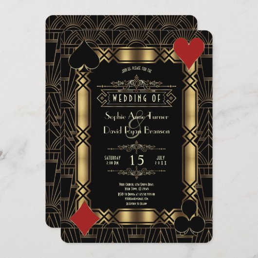 Casino Night Gold Art Deco 1920s Gatsby Wedding Kaart (Voorkant / Achterkant)