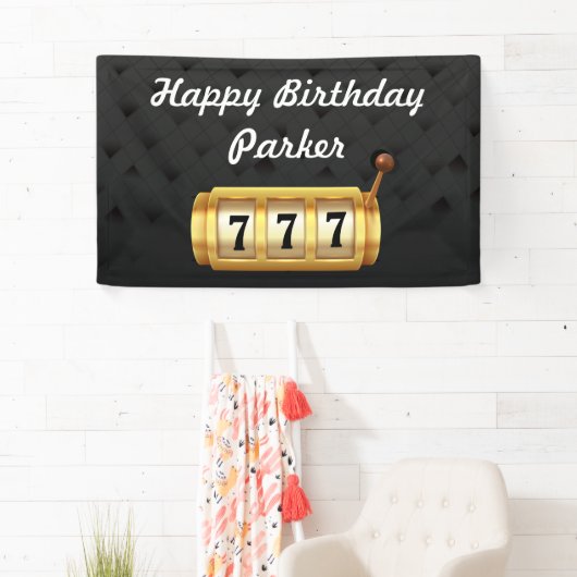 Casino Night Happy Birthday Party Zwart Goud Spandoek (Insitu)