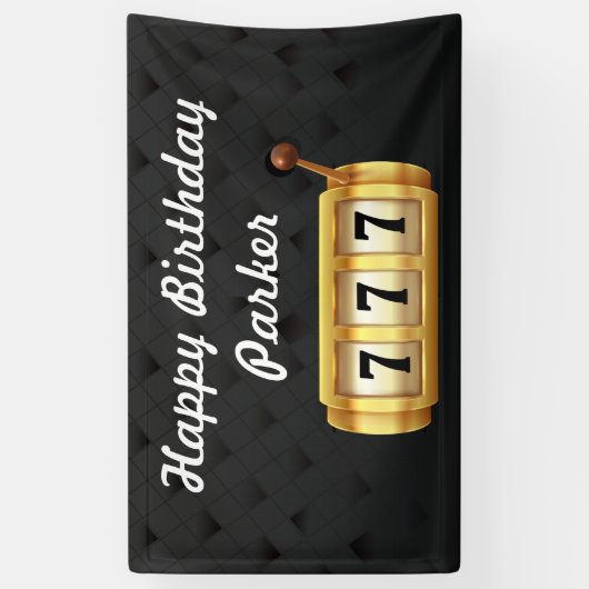 Casino Night Happy Birthday Party Zwart Goud Spandoek (Verticaal)