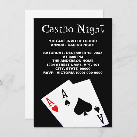 Casino Night Invitations Kaart (Voorkant / Achterkant)