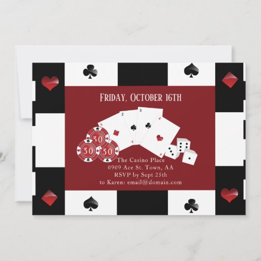 Casino Night Las Vegas Birthday Party Kaart (Achterkant)