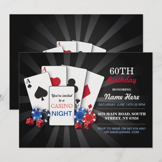 Casino Night Las Vegas Party Uitnodiging (Voorkant / Achterkant)