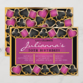 CASINO NIGHT Meisjes Verjaardagsfeestje Kaarten Ui (Voorkant / Achterkant)