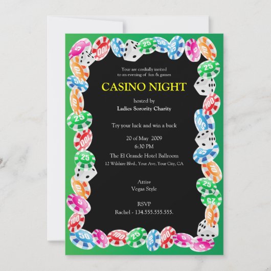 Casino Night Party Invitation Sjabloon Kaart (Voorkant)