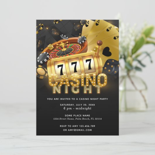 Casino Night Party Zwart Goud Kaart (Staand voorkant)