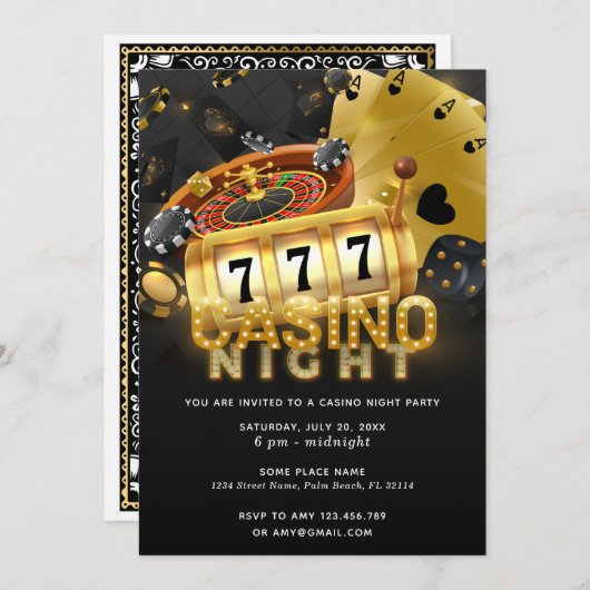 Casino Night Party Zwart Goud Kaart (Voorkant / Achterkant)