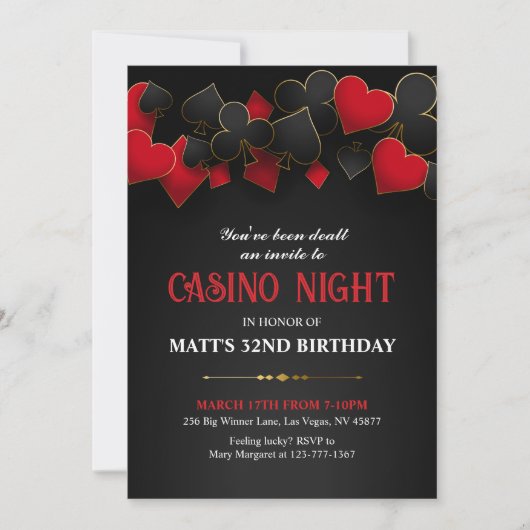 Casino Night Poker Invitation Kaart (Voorkant)