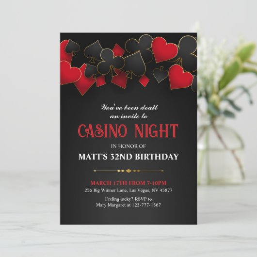 Casino Night Poker Invitation Kaart (Staand voorkant)