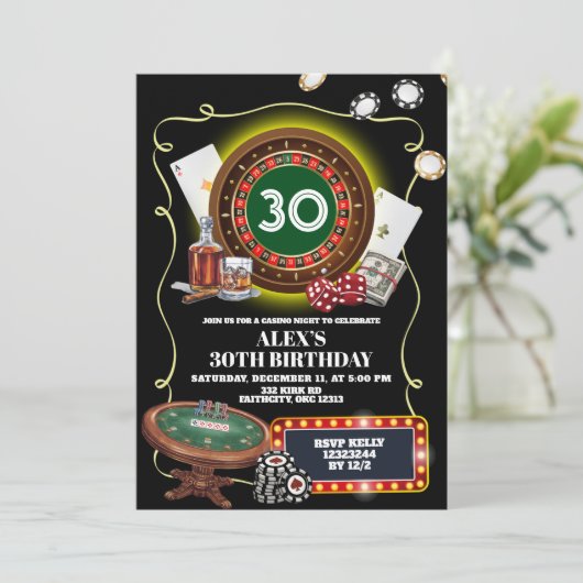 Casino Night Poker Man Adult Birthday Kaart (Staand voorkant)