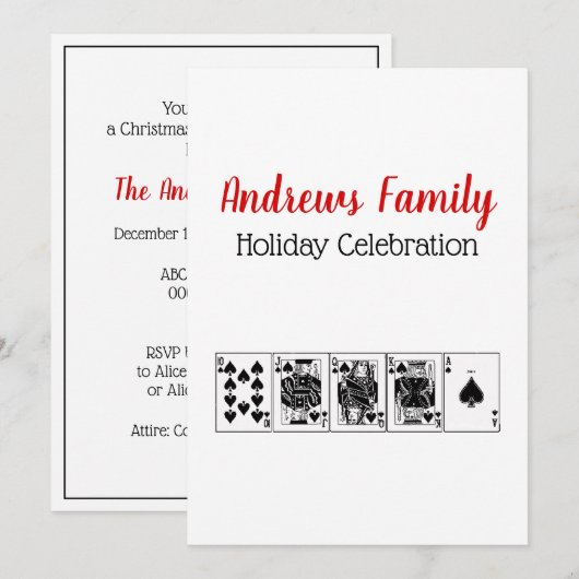 Casino Night Poker Royal Straight Flush Kerstmis Kaart (Voorkant / Achterkant)