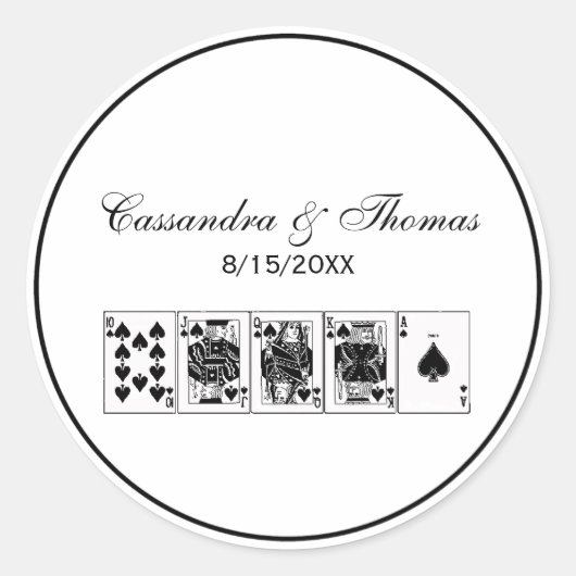 Casino Night Poker Royal Straight Flush Spades Ronde Sticker (Voorkant)