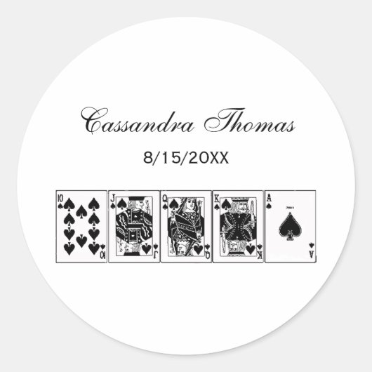 Casino Night Poker Royal Straight Flush Spades Ronde Sticker (Voorkant)