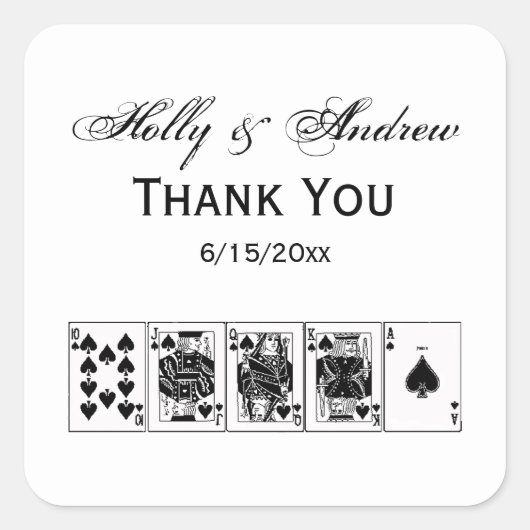 Casino Night Poker Royal Straight Flush Spades Vierkante Sticker (Voorkant)