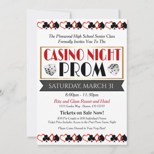 Casino Night Prom Dance Uitnodiging (Voorkant)