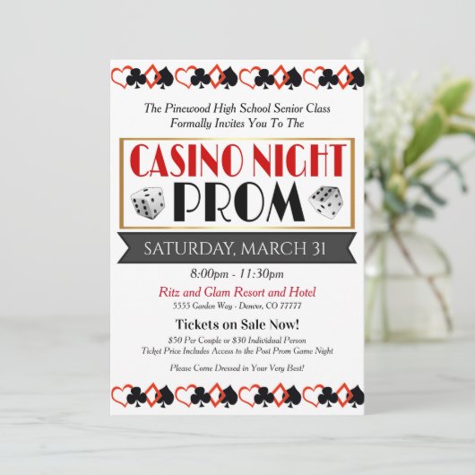 Casino Night Prom Dance Uitnodiging (Staand voorkant)