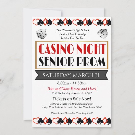 Casino Night Prom Dance Uitnodiging (Voorkant)