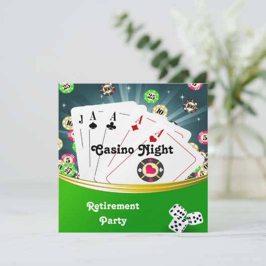 Casino Night Retirement Party Uitnodigingen (Staand voorkant)