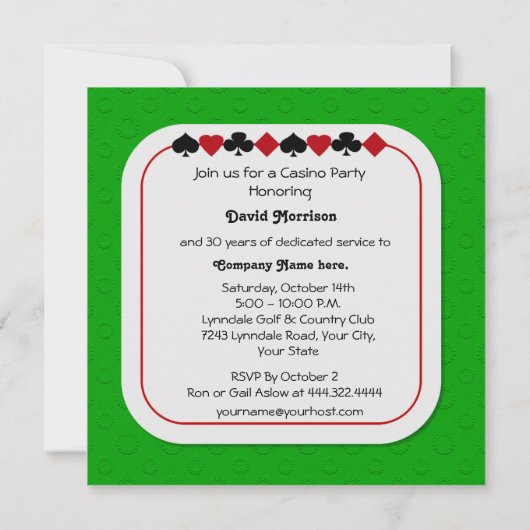 Casino Night Retirement Party Uitnodigingen (Achterkant)