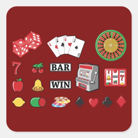 Casino Night Slot Machine Poker Lucky 7s Vierkante Sticker (Voorkant)