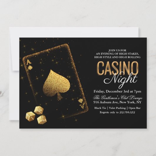 Casino Night Vegas Black en Gold Invitation Kaart (Voorkant)