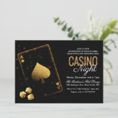 Casino Night Vegas Black en Gold Invitation Kaart (Staand voorkant)