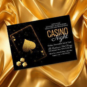 Casino Night Vegas Zwart en Goud Uitnodiging