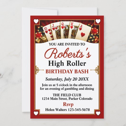 Casino Night Verjaardagsfeest Kaart (Voorkant)